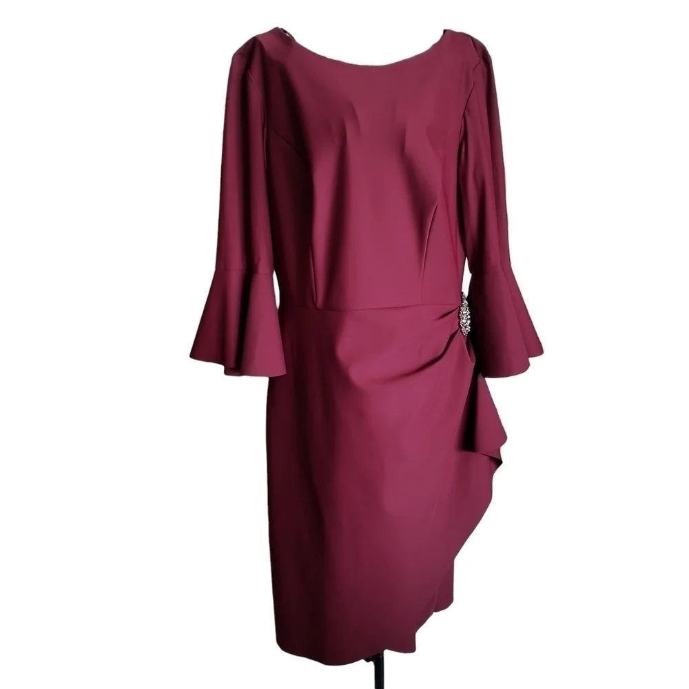 🌻ALEX EVENINGS Sheath Compression Cocktail Dress, Wine Red, Size 10 - Picture 2 of 7